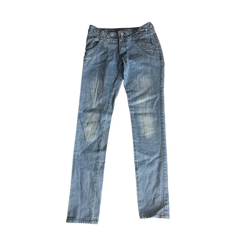 Crystal Vogue Jeans Girls 14 Blue Rhinestone‎ Embellished Y2K Skinny
